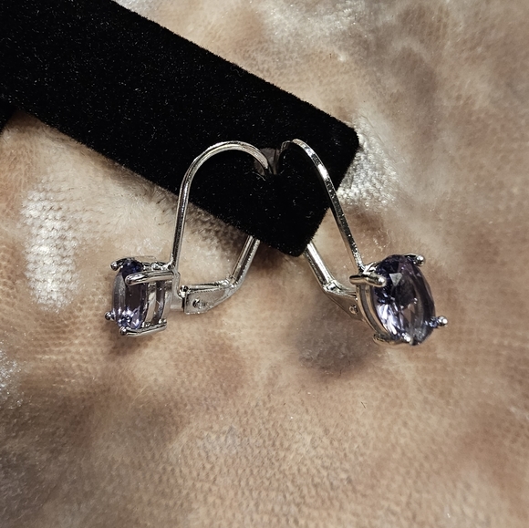 Amethyst 2 CT Genuine 18 kt Gold over Brass Leverback Earrings February … - Picture 4 of 5